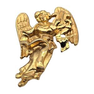 Brooch Angel With An Arp Signed USA Regal Radiance Gold Tone Vintage Style